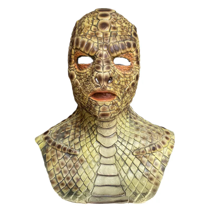 Reptile Snake Skin Mask with Neckline Creepy Devil Demon Ghost Monster Full Head Latex Cosplay Party Mask