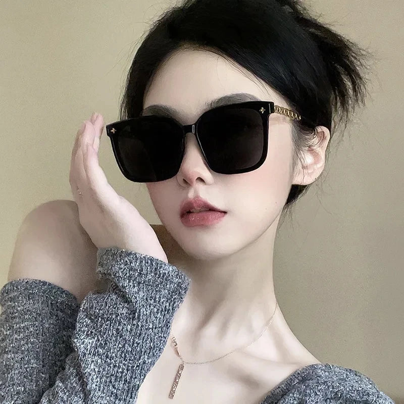 Square Sunglasses for Woman 2023 Vintage Big Frame Black Mirror Sun Glasses Shading Polarizer Sexy Female Travel Eyewear Uv400