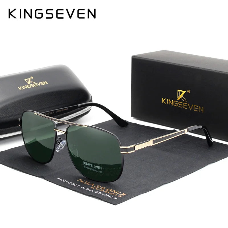 KINGSEVEN BRAND DESIGN Square Men'S Polarized Sunglasses Stainless Steel Designer Eyewear Sun Glasses Coating Mirror Oculos