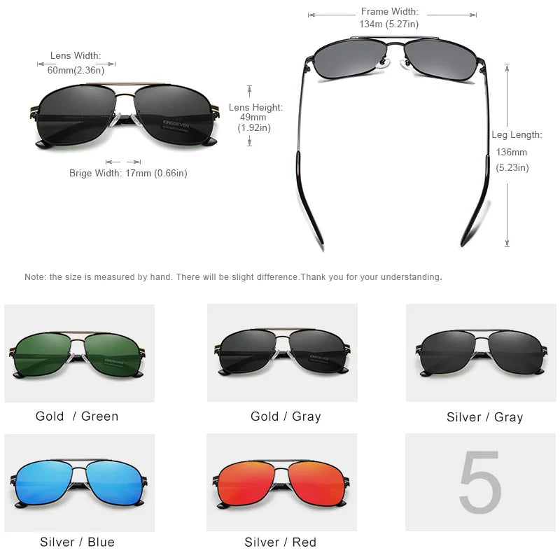 KINGSEVEN BRAND DESIGN Square Men'S Polarized Sunglasses Stainless Steel Designer Eyewear Sun Glasses Coating Mirror Oculos