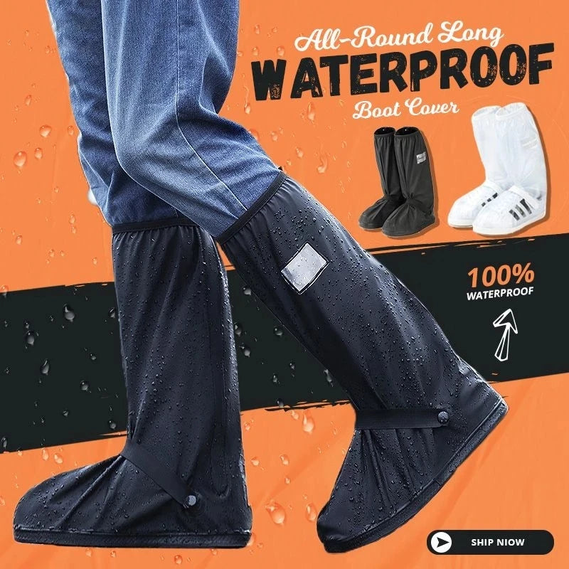 Foldable Reusable Slip Resistant Overshoes with Reflector for Women and Men All round Long Waterproof Boot Cover Rainproof Shoes